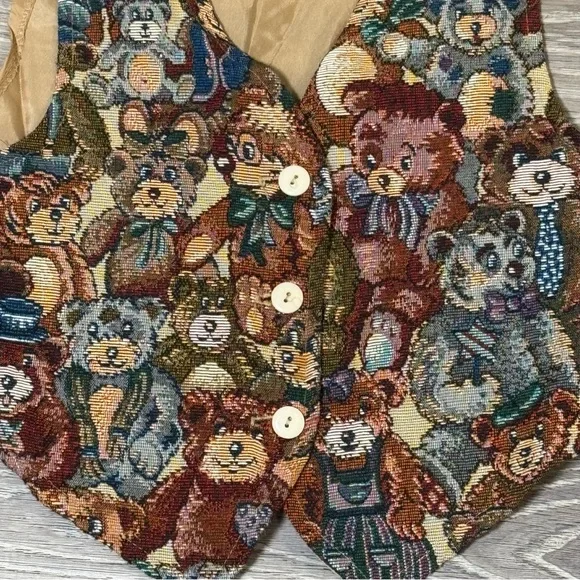 Vintage Teddy Bear Tapestry Vest Toddler Collectible button front Large - Picture 7 of 7